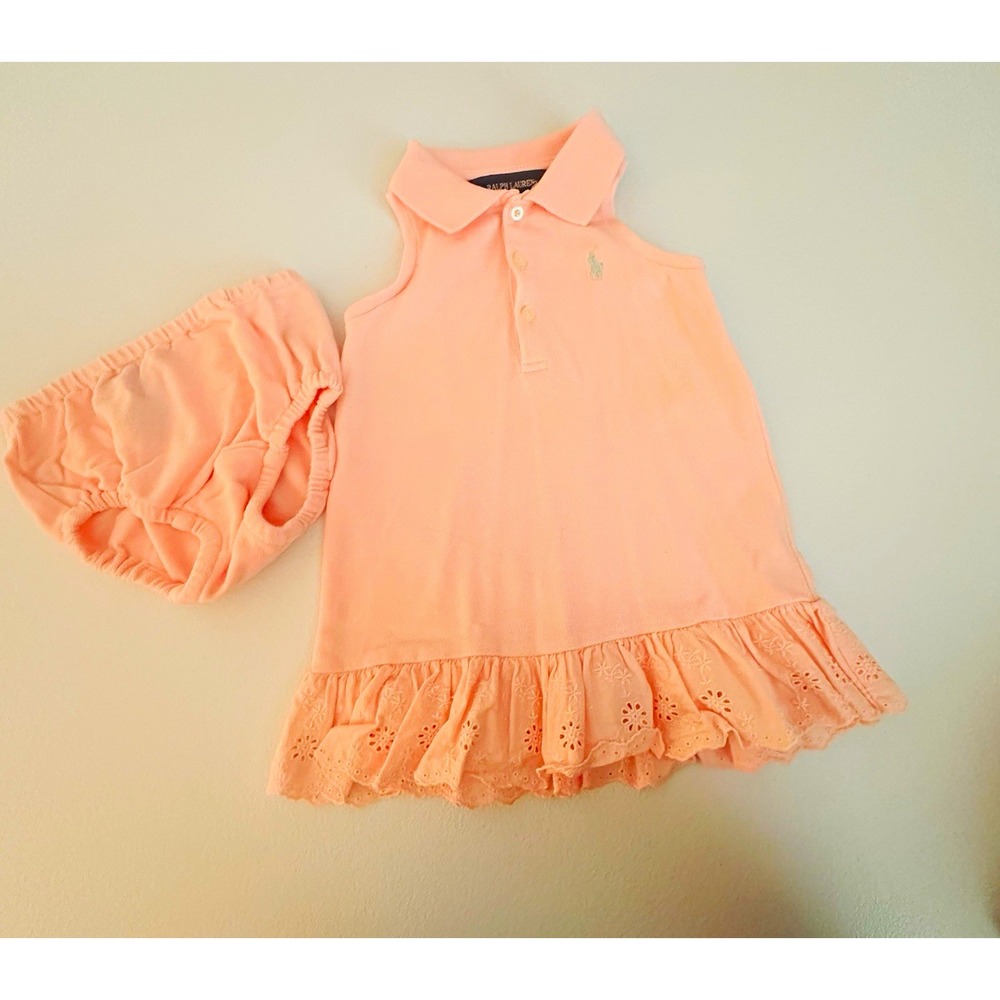Ralph Lauren Girls 12M 2pc Knit Dress & Bloomers Set Pink Sleeveless